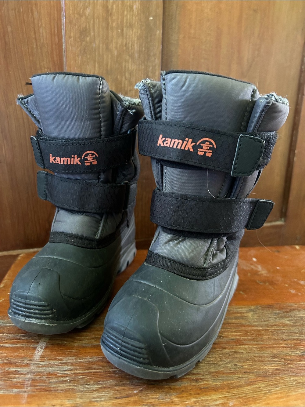 Kamik Kids Black Snow Boots with Dual Velcro Straps